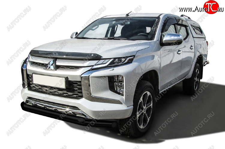 16 549 р. Защита переднего бампера Slitkoff (Ø 76+Ø 57 двойная) Mitsubishi L200 5 KK,KL рестайлинг (2018-2022) (Сталь с полимерным покрытием. Цвет: черный)  с доставкой в г. Йошкар-Ола