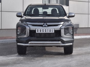 Защита переднего бампера (2 трубы Ø63 мм, нержавейка) SLITKOFF Mitsubishi L200 5 KK,KL рестайлинг (2018-2022)