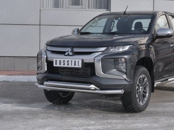 23 999 р. Защита переднего бампера (2 трубы Ø63 мм, нержавейка) SLITKOFF Mitsubishi L200 5 KK,KL рестайлинг (2018-2022)  с доставкой в г. Йошкар-Ола. Увеличить фотографию 2