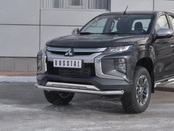 20 649 р. Защита переднего бампера (Ø 63 мм, нержавейка) SLITKOFF Mitsubishi L200 5 KK,KL рестайлинг (2018-2022)  с доставкой в г. Йошкар-Ола. Увеличить фотографию 2