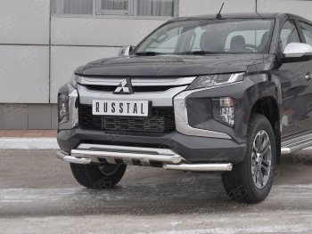 29 299 р. Защита переднего бампера (Ø63 с клыками, нержавейка) SLITKOFF Mitsubishi L200 5 KK,KL рестайлинг (2018-2022)  с доставкой в г. Йошкар-Ола. Увеличить фотографию 2