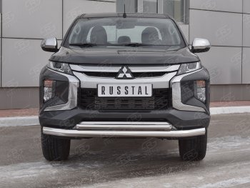 22 499 р. Защита переднего бампера (2 трубы Ø76 и 42 мм, нержавейка) SLITKOFF Mitsubishi L200 5 KK,KL рестайлинг (2018-2022)  с доставкой в г. Йошкар-Ола. Увеличить фотографию 1