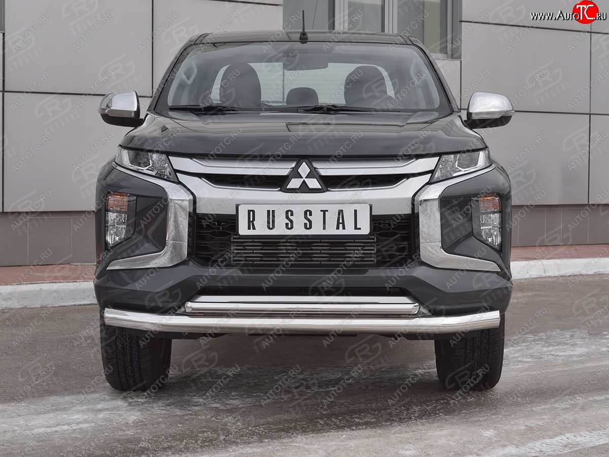 22 499 р. Защита переднего бампера (2 трубы Ø76 и 42 мм, нержавейка) SLITKOFF  Mitsubishi L200  5 KK,KL (2018-2022) рестайлинг  с доставкой в г. Йошкар-Ола