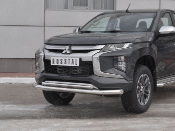 22 499 р. Защита переднего бампера (2 трубы Ø76 и 42 мм, нержавейка) SLITKOFF Mitsubishi L200 5 KK,KL рестайлинг (2018-2022)  с доставкой в г. Йошкар-Ола. Увеличить фотографию 2