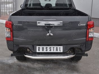 24 999 р. Защита заднего бампера (Ø63 мм, короткая) RUSSTAL  Mitsubishi L200  5 KK,KL (2018-2022) рестайлинг (Лист алюминиевый, труба - нержавейка)  с доставкой в г. Йошкар-Ола. Увеличить фотографию 2