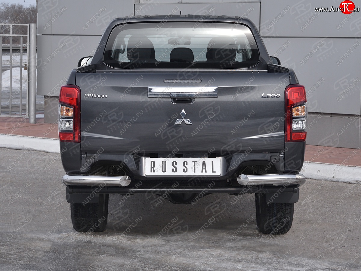 14 999 р. Защита заднего бампера (Ø76 мм уголки, нержавейка) SLITKOFF  Mitsubishi L200  5 KK,KL (2018-2022) рестайлинг  с доставкой в г. Йошкар-Ола