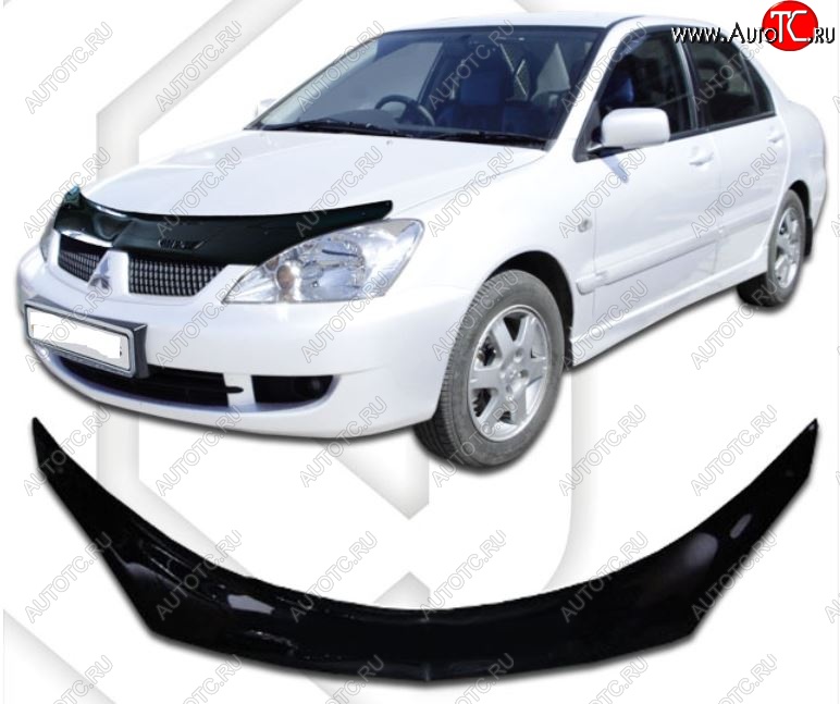 2 199 р. Дефлектор капота CA-Plastiс exclusive Mitsubishi Lancer 9 2-ой рестайлинг седан (2005-2009) (Classic черный, Без надписи)  с доставкой в г. Йошкар-Ола