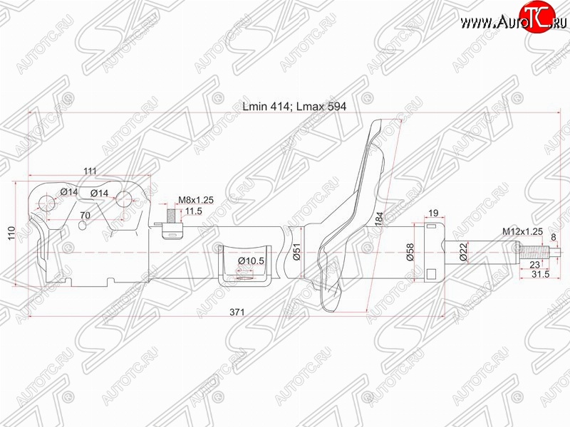 3 599 р. Левый амортизатор передний SAT  Mitsubishi Lancer  10 (2007-2017) седан дорестайлинг, хэтчбэк дорестайлинг, седан рестайлинг, хэтчбек 5 дв рестайлинг  с доставкой в г. Йошкар-Ола