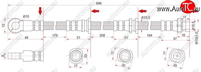 1 349 р. Тормозной шланг SAT (передний, LH=RH, пр-во Таиланд)  Mitsubishi Montero Sport  PA - Pajero  3 V70  с доставкой в г. Йошкар-Ола