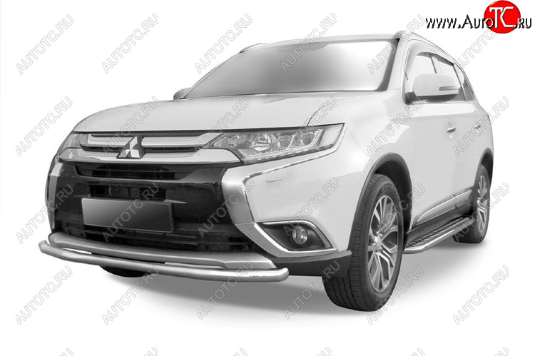 11 999 р. Защита переднего бампера Slitkoff (Ø 57 мм).  Mitsubishi Outlander  GF (2015-2018) 2-ой рестайлинг (Нержавеющая сталь)  с доставкой в г. Йошкар-Ола