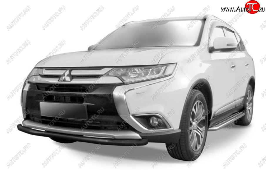 8 449 р. Защита переднего бампера Slitkoff (Ø 57 мм). Mitsubishi Outlander GF 2-ой рестайлинг (2015-2018) (Сталь с полимерным покрытием. Цвет: черный)  с доставкой в г. Йошкар-Ола