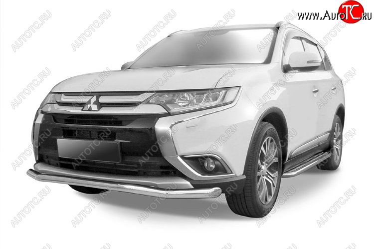 10 599 р. Защита переднего бампера Slitkoff (Ø 57 мм, волна)  Mitsubishi Outlander  GF (2015-2018) 2-ой рестайлинг (Цвет: серебристый)  с доставкой в г. Йошкар-Ола