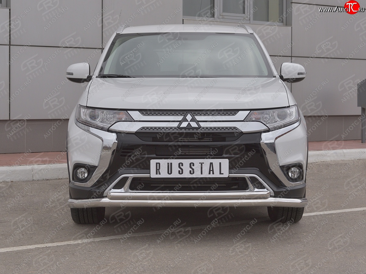 17 549 р. Защита переднего бампера (2 трубы Ø63 и 42 мм, нержавейка) SLITKOFF  Mitsubishi Outlander  GF (2018-2022) 3-ий рестайлинг  с доставкой в г. Йошкар-Ола