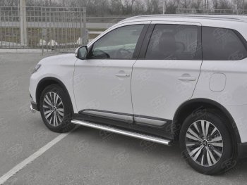 Защита порогов (Ø120x60 мм с проступью, нержавейка) Russtal Mitsubishi Outlander GF 3-ий рестайлинг (2018-2022)