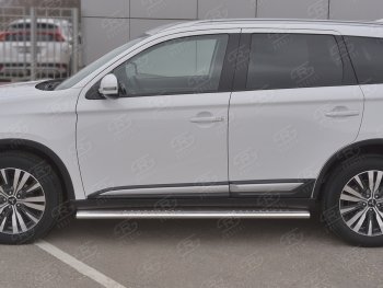 31 649 р. Защита порогов (Ø120x60 мм с проступью, нержавейка) Russtal Mitsubishi Outlander GF 3-ий рестайлинг (2018-2022)  с доставкой в г. Йошкар-Ола. Увеличить фотографию 2