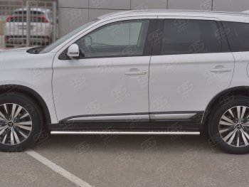 21 749 р. Защита порогов (Ø75x42 мм с проступью, нержавейка) Russtal Mitsubishi Outlander GF 3-ий рестайлинг (2018-2022)  с доставкой в г. Йошкар-Ола. Увеличить фотографию 2