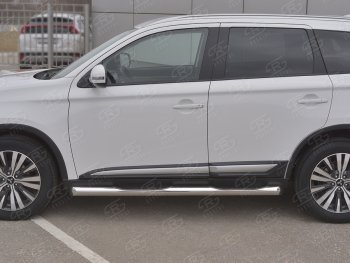 24 549 р. Защита порогов (Ø76 мм с проступью, нержавейка) SLITKOFF  Mitsubishi Outlander  GF (2018-2022) 3-ий рестайлинг (Металлические торцы под 45°)  с доставкой в г. Йошкар-Ола. Увеличить фотографию 2