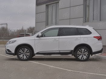 24 549 р. Защита порогов (Ø76 мм с проступью, нержавейка) SLITKOFF  Mitsubishi Outlander  GF (2018-2022) 3-ий рестайлинг (Металлические торцы под 45°)  с доставкой в г. Йошкар-Ола. Увеличить фотографию 3