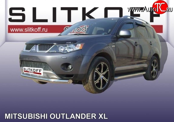 11 749 р. Одинарная защита переднего бампера диаметром 76 мм Slitkoff Mitsubishi Outlander XL (CW)  дорестайлинг (2005-2009) (Нержавейка, Полированная)  с доставкой в г. Йошкар-Ола