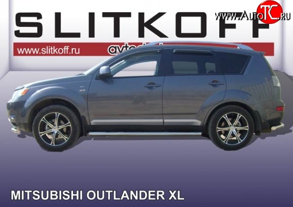 14 999 р. Защита порогов из круглой трубы диаметром 76 мм Slitkoff Mitsubishi Outlander XL (CW)  дорестайлинг (2005-2009) (Нержавейка, Полированная)  с доставкой в г. Йошкар-Ола