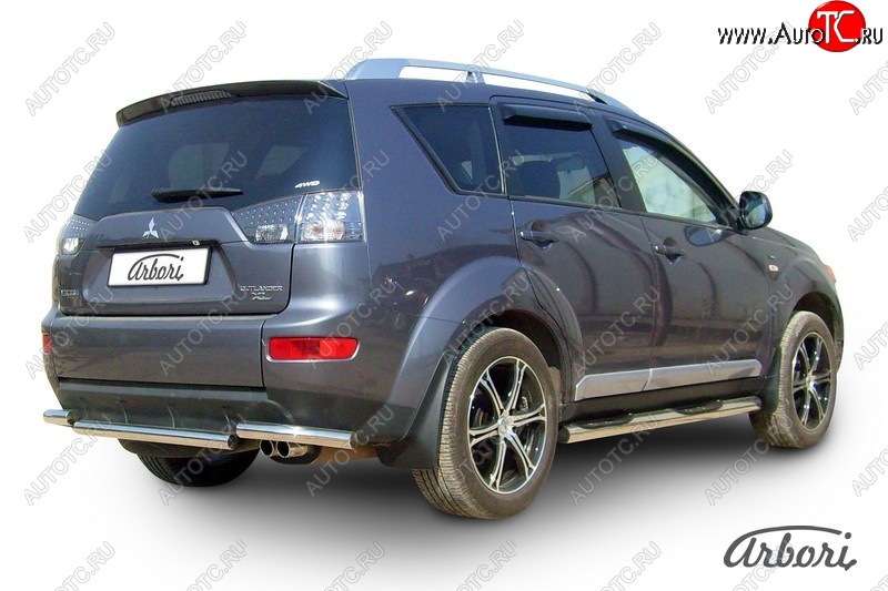 8 999 р. Защита заднего бампера Arbori (короткая, нержавейка, 1 труба d57 mm). Mitsubishi Outlander XL (CW)  дорестайлинг (2005-2009)  с доставкой в г. Йошкар-Ола