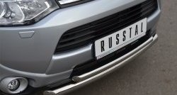 18 999 р. Защита переднего бампера (2 трубыØ63 и 42 мм, нержавейка) SLITKOFF Mitsubishi Outlander GF дорестайлинг (2012-2014)  с доставкой в г. Йошкар-Ола. Увеличить фотографию 2