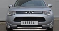 Защита переднего бампера (2 трубыØ63 и 42 мм, нержавейка) SLITKOFF Mitsubishi Outlander GF дорестайлинг (2012-2014)