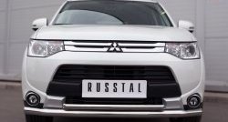 Защита переднего бампера (2 трубыØ63 и 42 мм, нержавейка) SLITKOFF Mitsubishi (Митсубиси) Outlander (Аутлэндэр)  GF (2014-2016) GF 1-ый рестайлинг