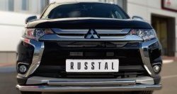 16 899 р. Защита переднего бампера (2 трубыØ63 и 42 мм, нержавейка) SLITKOFF  Mitsubishi Outlander  GF (2015-2018) 2-ой рестайлинг  с доставкой в г. Йошкар-Ола. Увеличить фотографию 4