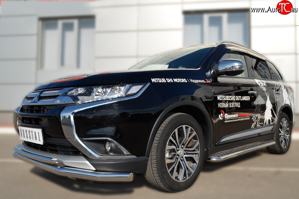 16 899 р. Защита переднего бампера (2 трубыØ63 и 42 мм, нержавейка) SLITKOFF  Mitsubishi Outlander  GF (2015-2018) 2-ой рестайлинг  с доставкой в г. Йошкар-Ола