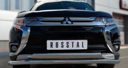 22 949 р. Защита переднего бампера (2 трубыØ75х42 и 63 мм, нержавейка) Russtal Mitsubishi Outlander GF 2-ой рестайлинг (2015-2018)  с доставкой в г. Йошкар-Ола. Увеличить фотографию 3