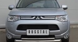 17 749 р. Защита переднего бампера (2 трубыØ76 и 42 мм, нержавейка) SLITKOFF  Mitsubishi Outlander  GF (2012-2014) дорестайлинг  с доставкой в г. Йошкар-Ола. Увеличить фотографию 1