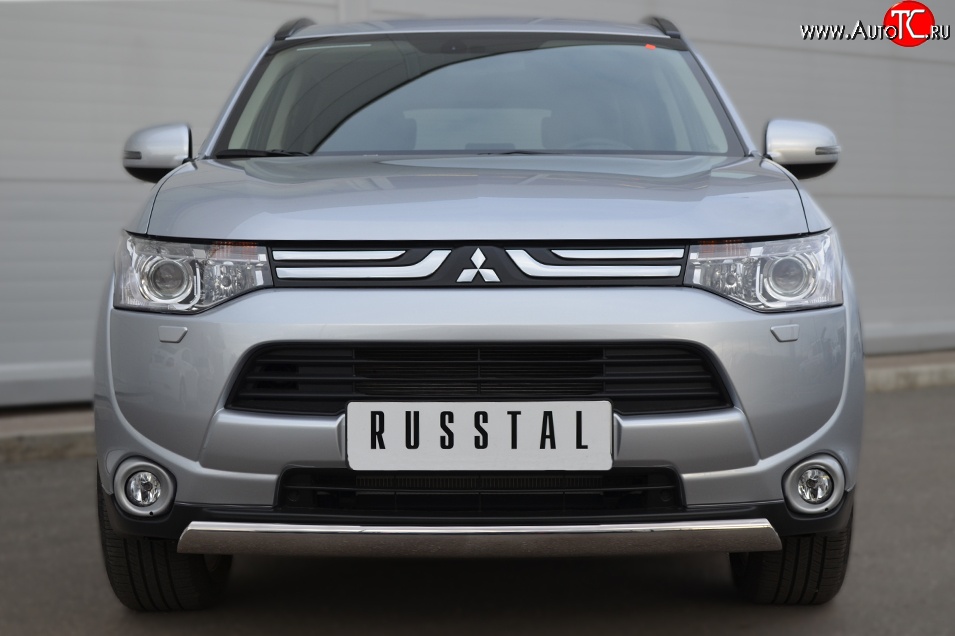 15 649 р. Защита переднего бампера (Ø75х42 мм, нержавейка) Russtal Mitsubishi Outlander GF дорестайлинг (2012-2014)  с доставкой в г. Йошкар-Ола