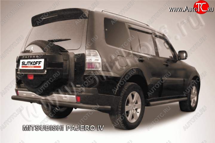 10 499 р. Защита задняя Slitkoff Mitsubishi Pajero 4 V90 2-ой рестайлинг (2014-2020) (Цвет: серебристый)  с доставкой в г. Йошкар-Ола