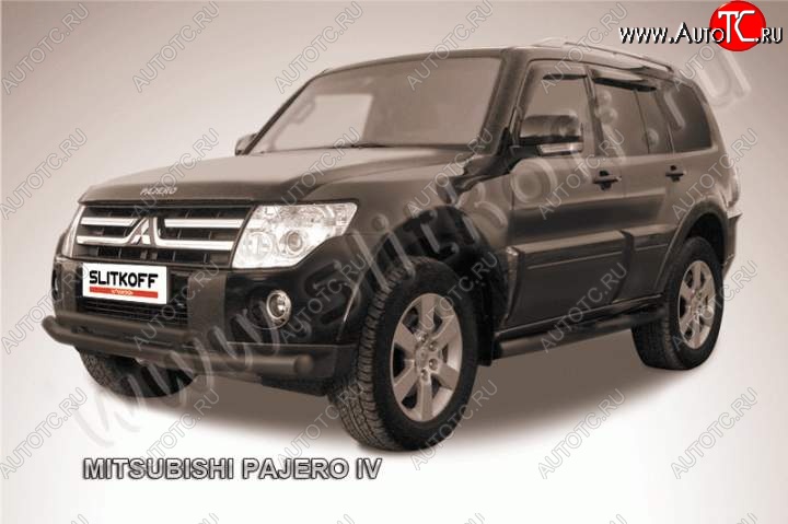 11 299 р. Защита переднего бампер Slitkoff Mitsubishi Pajero 4 V90 дорестайлинг (2006-2011) (Цвет: серебристый)  с доставкой в г. Йошкар-Ола