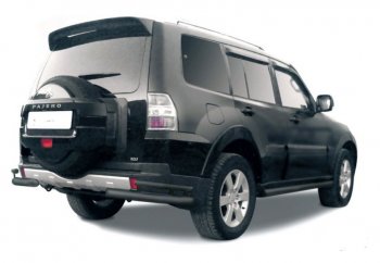 4 399 р. Защита заднего бампера (уголки, 2 трубы d76 и 42 mm)  Mitsubishi Pajero ( 4 V90,  4 V80) (2006-2020) дорестайлинг, дорестайлинг, 2-ой рестайлинг (сталь, черный цвет)  с доставкой в г. Йошкар-Ола. Увеличить фотографию 1