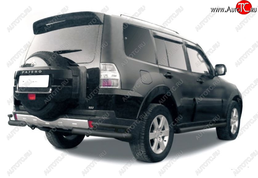 4 399 р. Защита заднего бампера (уголки, 2 трубы d76 и 42 mm)  Mitsubishi Pajero ( 4 V90,  4 V80) (2006-2020) дорестайлинг, дорестайлинг, 2-ой рестайлинг (сталь, черный цвет)  с доставкой в г. Йошкар-Ола