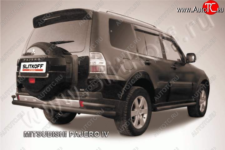 11 299 р. Защита задняя Slitkoff (d76/42)  Mitsubishi Pajero  4 V90 (2006-2020) дорестайлинг, 1-ый рестайлинг, 2-ой рестайлинг (Цвет: серебристый)  с доставкой в г. Йошкар-Ола