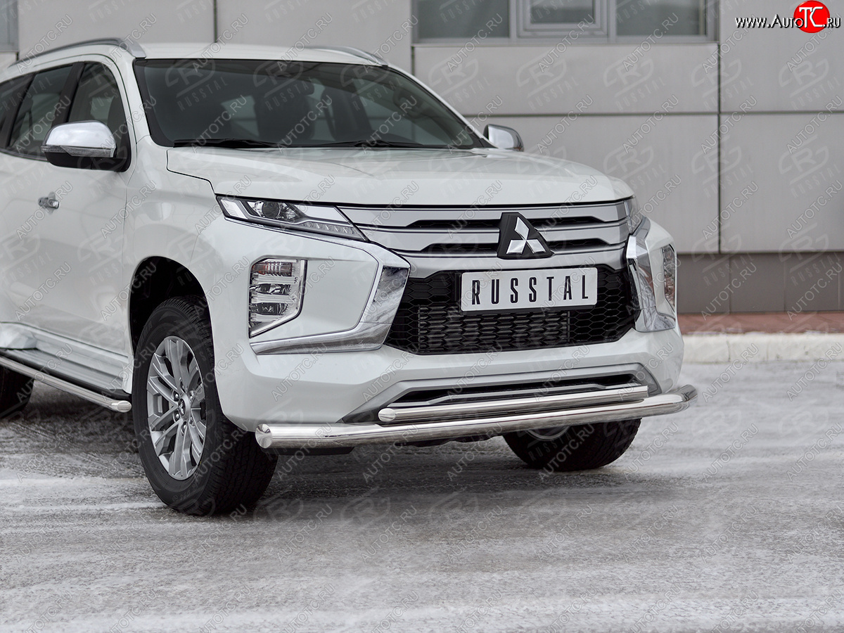 23 999 р. Защита переднего бампера (2 трубы Ø76 и 42 мм, нержавейка) SLITKOFF  Mitsubishi Pajero Sport  QF (2019-2022) рестайлинг  с доставкой в г. Йошкар-Ола