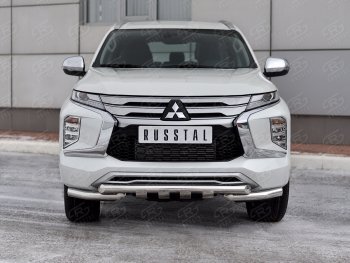 27 999 р. Защита переднего бампера SLITKOFF (Ø63 мм с уголками, нержавейка)  Mitsubishi Pajero Sport  QF (2019-2022) рестайлинг  с доставкой в г. Йошкар-Ола. Увеличить фотографию 2