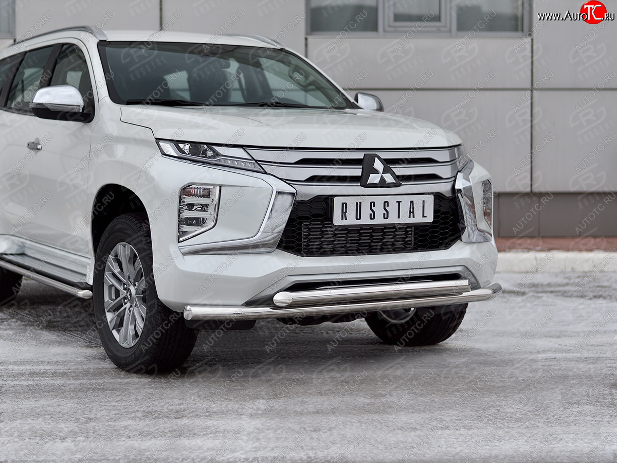 22 699 р. Защита переднего бампера (2 трубы Ø63 и 42 мм, нержавейка) SLITKOFF  Mitsubishi Pajero Sport  QF (2019-2022) рестайлинг  с доставкой в г. Йошкар-Ола