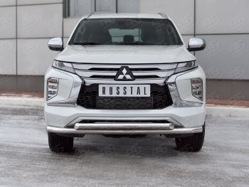 22 699 р. Защита переднего бампера (2 трубы Ø63 и 42 мм, нержавейка) SLITKOFF  Mitsubishi Pajero Sport  QF (2019-2022) рестайлинг  с доставкой в г. Йошкар-Ола. Увеличить фотографию 2