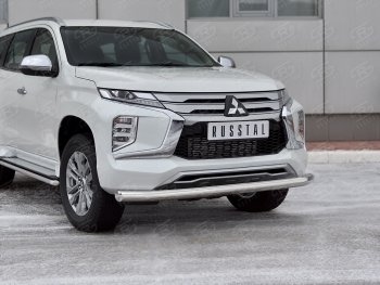 18 999 р. Защита переднего бампера (Ø76 мм, нержавейка) SLITKOFF  Mitsubishi Pajero Sport  QF (2019-2022) рестайлинг  с доставкой в г. Йошкар-Ола. Увеличить фотографию 2