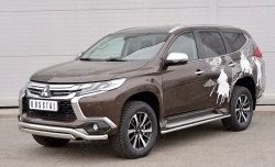 22 949 р. Защита переднего бампера (2 трубы Ø63 и 75х42 мм, нержавейка) Russtal Mitsubishi Pajero Sport QE дорестайлинг (2015-2021)  с доставкой в г. Йошкар-Ола. Увеличить фотографию 2