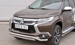 22 949 р. Защита переднего бампера (2 трубы Ø63 и 75х42 мм, нержавейка) Russtal Mitsubishi Pajero Sport QE дорестайлинг (2015-2021)  с доставкой в г. Йошкар-Ола. Увеличить фотографию 3