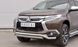 22 949 р. Защита переднего бампера (2 трубы Ø63 и 75х42 мм, нержавейка) Russtal Mitsubishi Pajero Sport QE дорестайлинг (2015-2021)  с доставкой в г. Йошкар-Ола. Увеличить фотографию 4