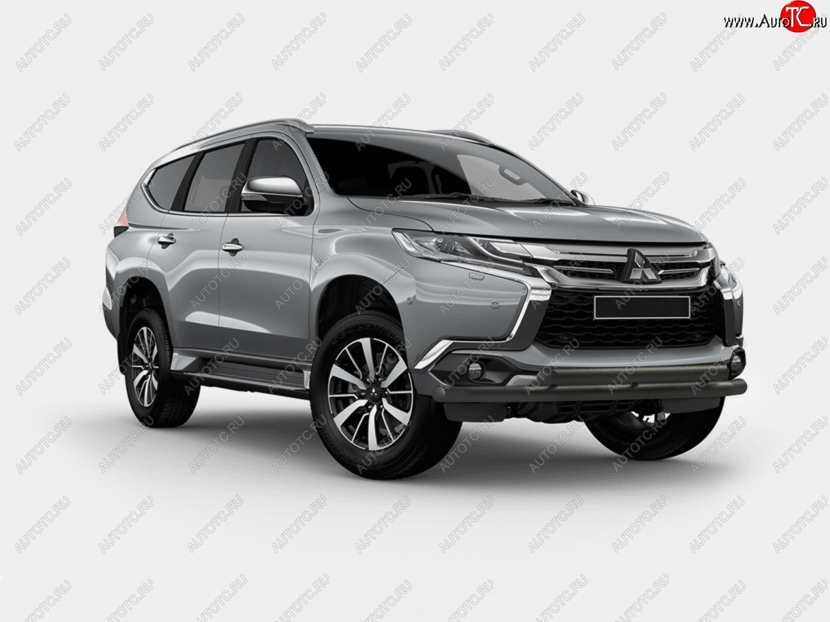 12 949 р. Защита переднего бампера (2 трубы Ø63 мм) SLITKOFF  Mitsubishi Pajero Sport  QE (2015-2021) дорестайлинг (нержавейка с полимерным покрытием, черный)  с доставкой в г. Йошкар-Ола