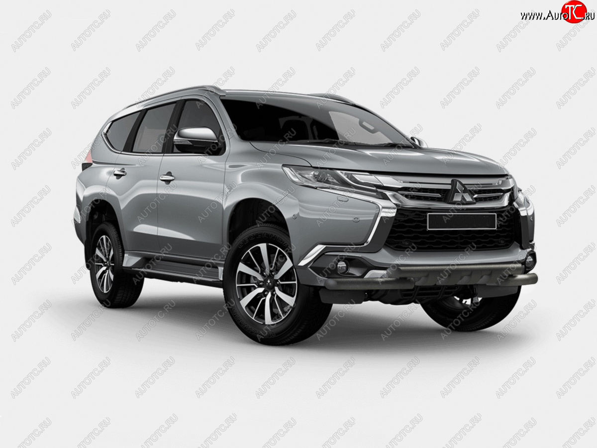 16 499 р. Защита переднего бампера (Ø63 мм с клыками) SLITKOFF Mitsubishi Pajero Sport QE дорестайлинг (2015-2021) (нержавейка с полимерным покрытием, черный)  с доставкой в г. Йошкар-Ола