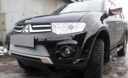 Сетка на бампер (рестайлинг) Russtal (хром) Mitsubishi Pajero Sport PB рестайлинг (2013-2017)