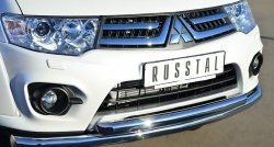 24 699 р. Защита переднего бампера (2 трубыØ63 мм, нержавейка) SLITKOFF Mitsubishi Pajero Sport PB рестайлинг (2013-2017)  с доставкой в г. Йошкар-Ола. Увеличить фотографию 2